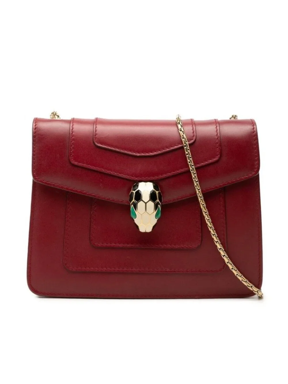Bvlgari Serpenti Forever Chain Shoulder Bag Red Leather